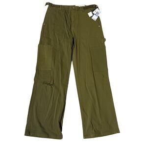 NWT Olive Green Utility Pants Cargo High Rise Straight Gorpcore Distressed XL